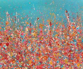 abstract painting of a field with flowers