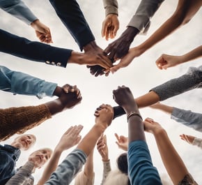 blue and white buttons with blue and red buttons