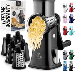 Zulay Rotary Cheese Grater 5 Blade Cheese Shredder - Manual Hand Crank Cheese Grater With Reinforced