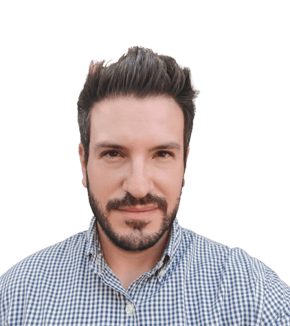a man with a mustache and beard in a blue checkered shirt