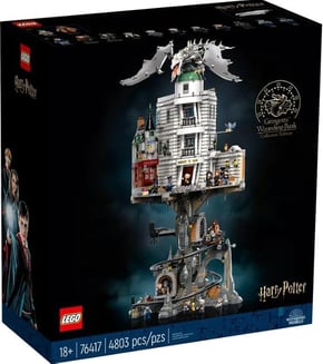 Modello LEGO Gringotts, la banca dei maghi, con dettagli architettonici ispirati ai film di Harry