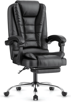 naspaluro Silla con Reposapiés, Reclinable Ergonómico de Altura Ajustable, Silla de Ordenador, Negro