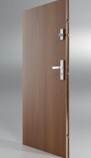a door with a wooden door and a door handle