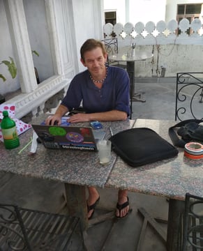 digital nomad laptop lifestyle workspace rooftop jaipur palace