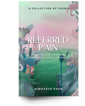 a book cover of a poetry book titled Referred Pain by Himayath Khan