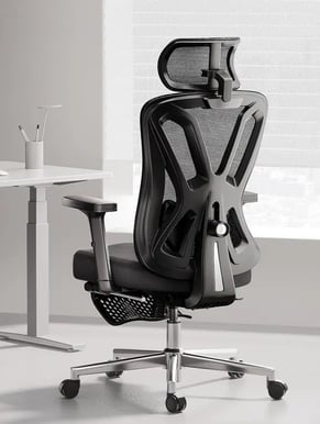 Hbada P5 Silla con Soporte Lumbar Ajustable, Reposapiés Integrado, Negro