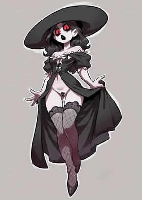 a woman in a witch hat and a black hat