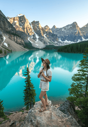 Solana Crowe standing in front of Lake Louise