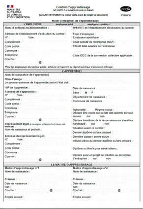 Modèle cerfa contrat d'apprentissage
