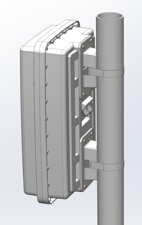 Plasdev pole mounted electrical enclosure strapped to pole