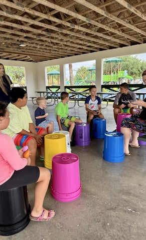 Outdoor big kid bucket, drum class, age range 5 to 10