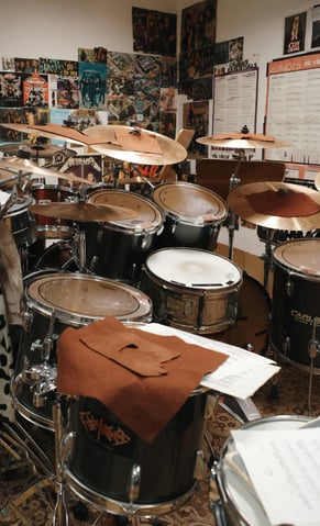 School black and brown drum sets