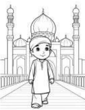 coloriage mosquée et petit musulman