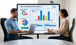 digital marketing consultant, presenting seo and social media results report to client