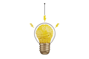 a brain inside a light bulb representing an idea