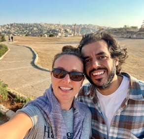 a couple taking a selfie at citadel amman