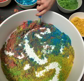 Mark making and sensory exploration play with coloured sand.