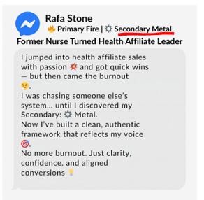Rafa rebuilt her affiliate biz with clarity after discovering her Metal Secondary.
