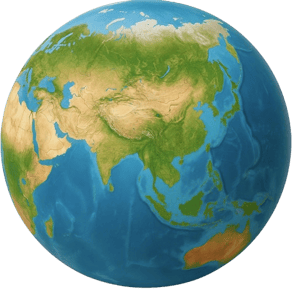 A digital illustration of a world globe with a focused zoom on Asia, highlighting countries like Vie