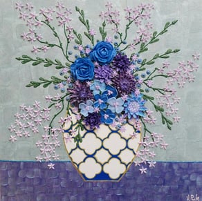 a painting of a vase with flowers in a vase