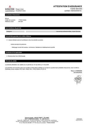 Attestation d’assurance responsabilité civile professionnelle de Klinova