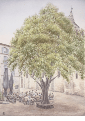 "L'arbre" Aquarelle sur papier, 24x32 France, Avignon 2022