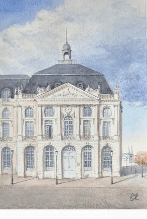 "Bordeaux. Place de Bourse", Aquarelle sur papier, 13x19 France, 2025