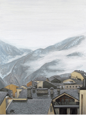 "Туманний ранок в Andorra la Vella" Полотно, олія, 30х40 Андорра, 2016