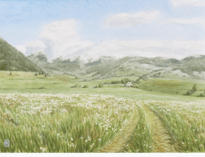 "Le printemps dans les Pyrénées", Aquarelle sur papier, 32x24 France, Pyrénées 2022