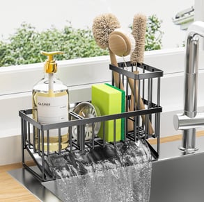 Cisily Sponge Holder for Kitchen Sink, Sink Caddy with High Brush Holder, Kitchen Sink Organizer Cou