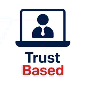 a man in a tie and a trust trust logo