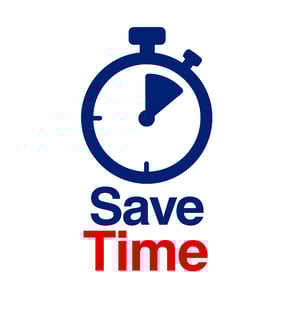 a stopwatching clock with the words save time