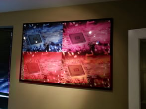 Custom computer chip art done second surface on a standoff sign for Jackson Cranes office