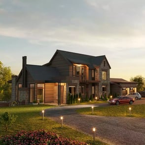 render exterior de casa de campo en estados unidos