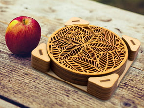 laser cut wooden palmate leaves coaster