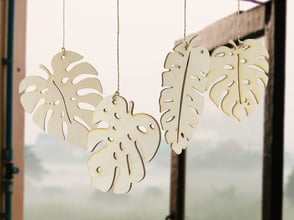 laser cut wooden monstera leaves