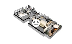 Plans 3D appartement Cannes : espace et circulation optimisés dans un style contemporain.