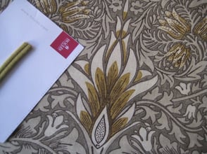 William Morris patterned fabric in yellow and beige