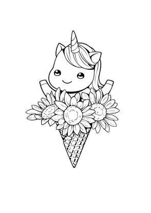coloriage licorne cornet