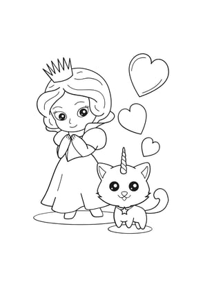 coloriage princesse et chat licorne