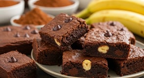Fudgy brownies with chocolate chips and banana pieces.