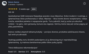 Atsiliepimai SABI Restorano