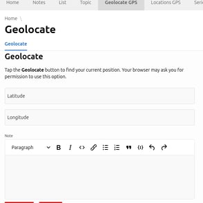 GPS location page of the Notes UFBZ PWA app