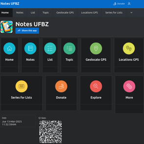 Notes UFBZ PWA app options menu