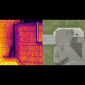 Thermal and photography image of roof with damage in valley