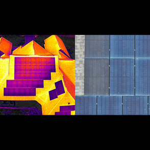 Thermal and photography image of roof and electric solar panels