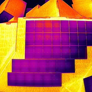 Thermal image of roof and electric solar panels