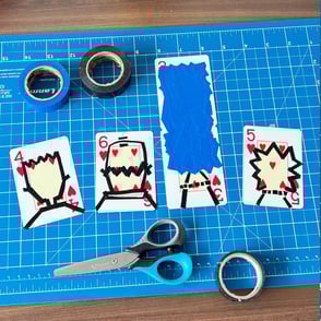 cartas 2, 3, 4, 5 e 6 de copas, customizadas como bart, homer, marge e lisa simpson,, todas da série arte de bolso.
