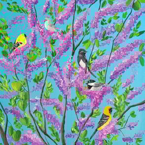 Cali Birds in Redbud art by Olga Leshchinskaya