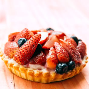 Close-up of a strawberry tartelette.